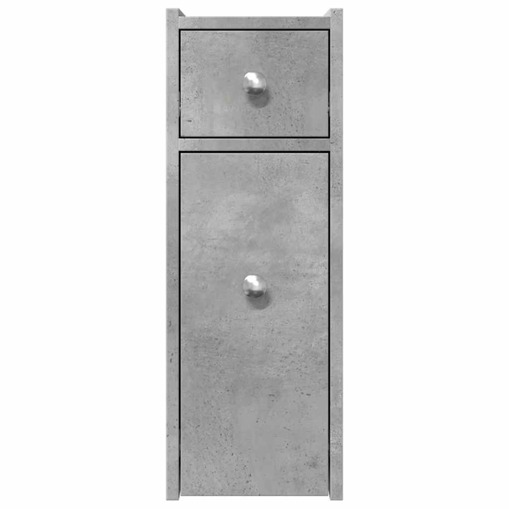 Narrow Bathroom Cupboard with Wheels Concrete Grey Engineered Wood